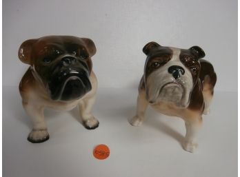 2 Large Sized Porcelain Bulldogs 1 Is Signed Made In England 1 Has A Light Incised Marking