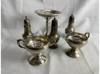 6 Piece Lot Of Sterling Silver 3 Shakers, Cream And Sugar All Weighted