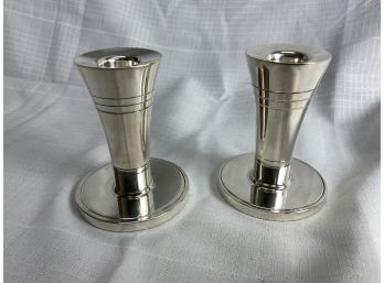 A Pair Of Georg Jensen Inc Sterling Silver Candlesticks 11.1 Ozt