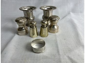 2 Salt And Peppers 1 Napkin Ring And 2 Tooth Pick Holders 6.5 Ozt