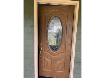 Vinyl Faux Oak Front Door With Leaded Glass Detail