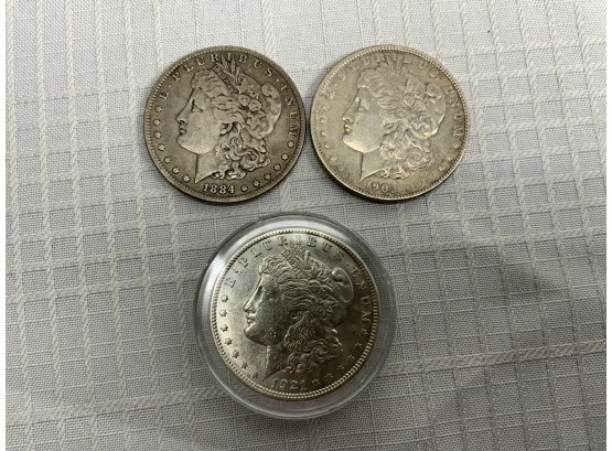 3 Morgan Dollars 1884, 1903, 1921