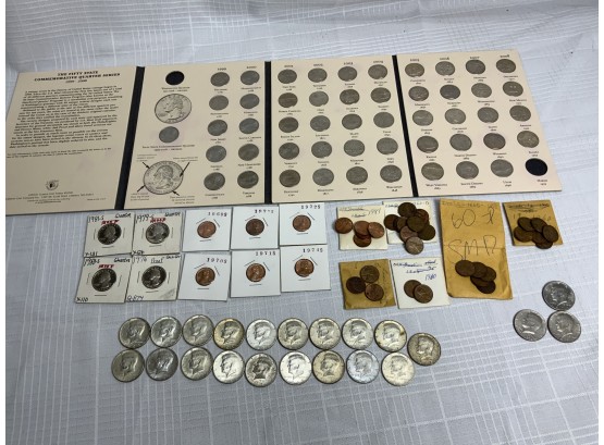 Penny, State Quarters, And $11 Face Value In Kennedy Half Dollars Including Silver