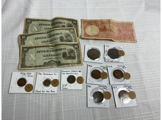 Foreign Paper, Coin, And Token Lot