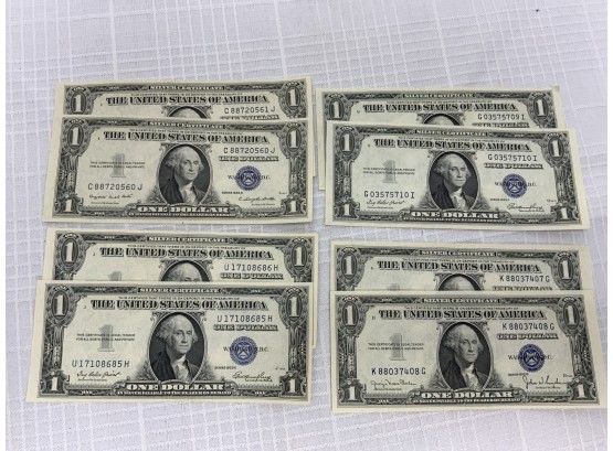 $8 Face 1935 Series $1 Silver Certificates With 4 Sets Of Sequential Numbers