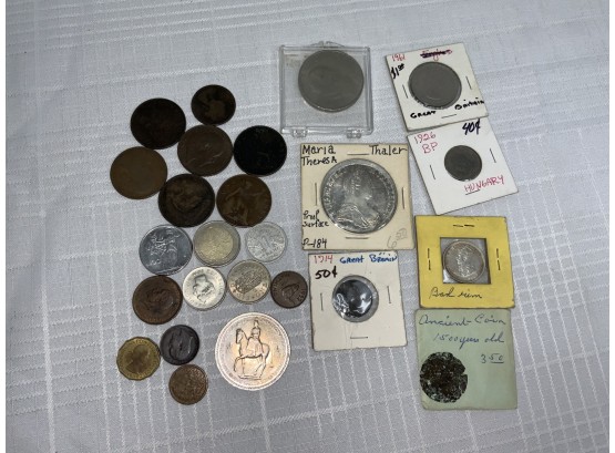Assorted Foreign Coins And Tokens Including 1780 Thaler