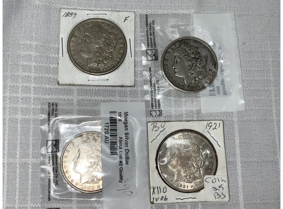 4 Morgan Dollars 1889, 90, 1900, 21