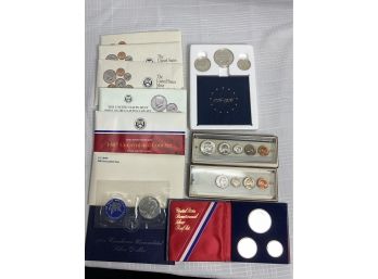 6 Uncirculated Mint Sets, Silver Bicentennial 3 Coin Proof Set, Silver 1971 Ike Dollar