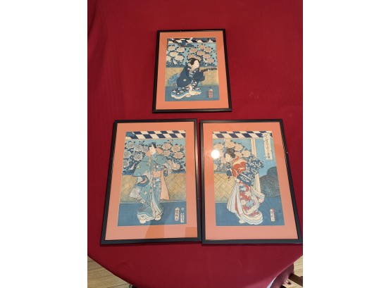 3 Oriental Hand Colored Block Prints C.1840’s
