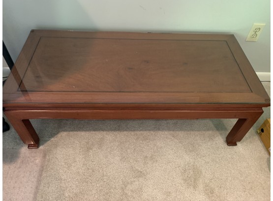 Mahogany Chinese Style Coffee Table With Glass Top