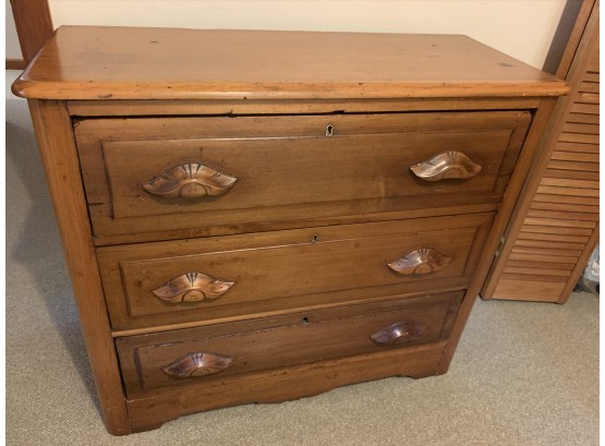 Antique Country Pine 3 Drawer Dresser With Carved Pulls
