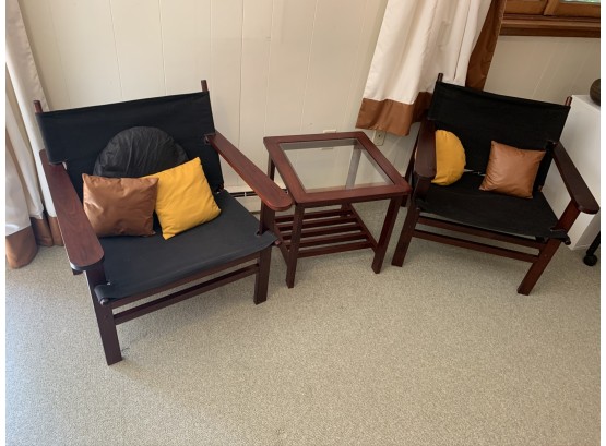 3 Pc Modern Retro Style Arm Chairs And End Table