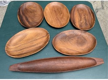 6 Teak Plates And Bowl One Is Signed