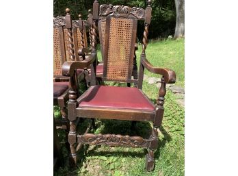 6 Carved English Oak Chairs With Cherub Back And Twisted Legs