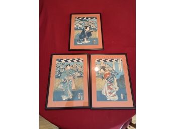 3 Oriental Hand Colored Block Prints C.1840’s