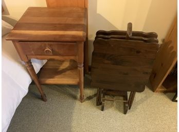 Cherry End Table And A Set Of 3 Pine Snack Tables
