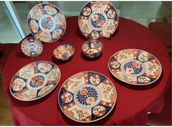 7 Pieces Of Imari Platters And Small Bowls