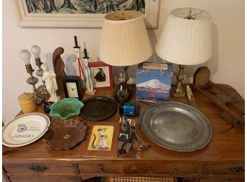 Assorted Collectibles Including Country Items, Lamps, And Glassware