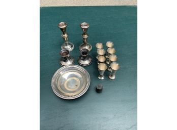 Sterling Silver Lot With 4 Weighted Candle Sticks Plus 9.0 Ozt