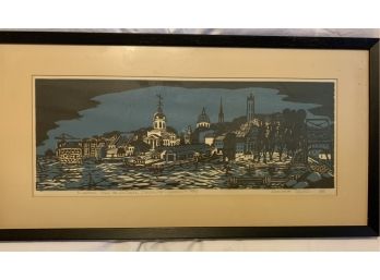 “Kingston From The LaSalle Causeway” 18/45 Woodcut By C. Traven 1966