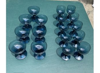 17 Pieces Of Blue Glass Stemware