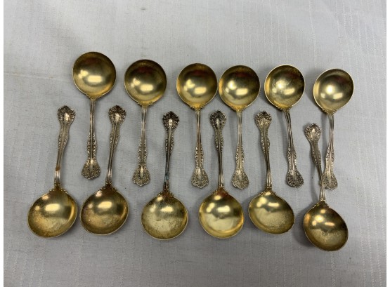 Set Of 12 Alvin Sterling Silver Spoons With Gold Wash 5.4 Ozt