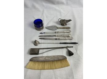 9 Piece Sterling Silver Lot Including Brush, Knives And Candle Snuffers 2.5ozt Plus