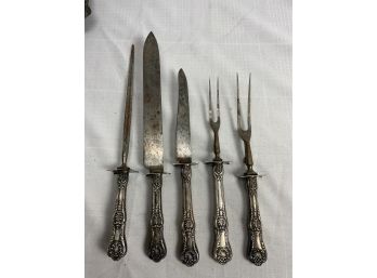 5 Piece Gorham Carving Set With Weighted Sterling Handles