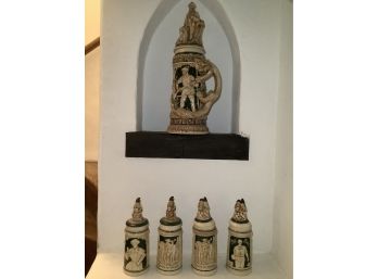 Collection Of 5 German Steins Including One Very Tall One