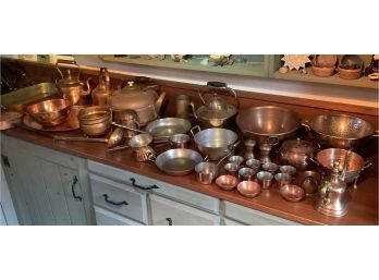 Large Collection Of Copper Ware Including Pots, Pans, Trays, Ect