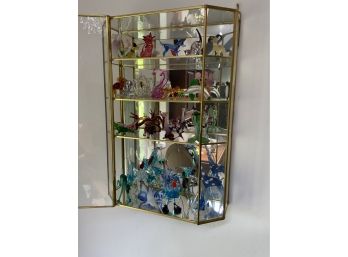 Glass Curio With Glass Figurines As Shown