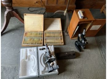 2 Microscopes And Assorted Slides