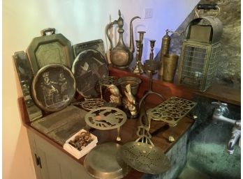Brass And Metal Collectible Grouping Including Lantern, Ethic Items, And Minitures