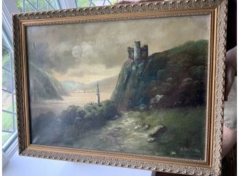 Signed  By A. Harstman Oil On Canvas Castle On A Cliff