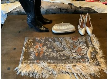 Textiles And Couture Lot Including Evan Picone Shoes And Matching Purse
