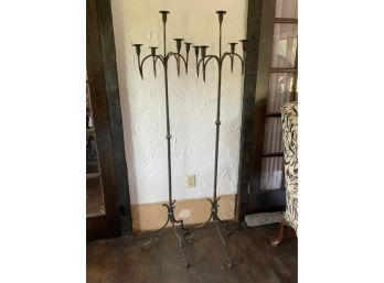 Pair Of Wrought Iron 5 Candle 3 Leg Stands