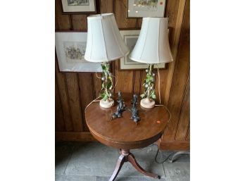 5 Piece Lot Including Iron Lamps, Round Mahogany Table, And More