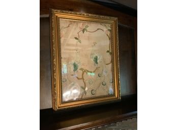 Antique Needlepoint Peacock Tapestry In Gold Frame