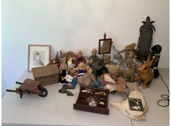 Mixed Lot Including Dolls, Teddy Bears, Wood Animals And Country Decor