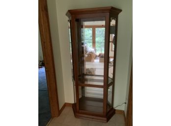China Cabinet With Glass Shelves And Side Doors That Open, Mirrored Back