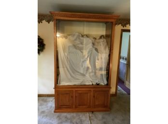 China Cabinet With Large Sliding Glass Door, 2 Glass Shelves And Lighting, 2 Piece