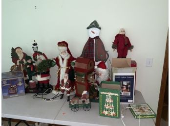 Christmas Lot Including Animated Santa's, Mr. Christmas Symphony Of Bells, Snowman, Barnyard, Etc.