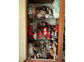 Large Doll Lot On 3 Shelves, Golly Wag, Little Red Riding Hood, Teddy Bears, Character Themed Dolls And More