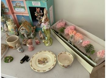 Easter Lot Including 18 Cottontail Lane Houses With Boxes, Small Figurines And Other Small Decorative Items