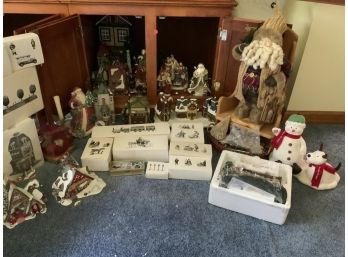 Assorted Dept. 56 Most In Boxes And Some Loose Plus Additional Christmas Decorations, Santa's And More