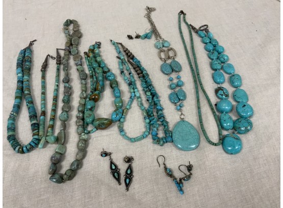 Turquoise Lot Of Necklaces And Earrings
