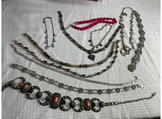 11 Silver Necklaces With A Mix Of Stones 431.5 Grams