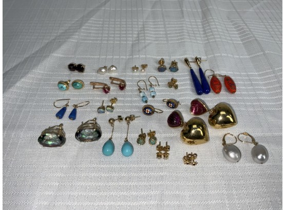 14k Gemstone Earrings Including Diamond, Opal, Lapis, And More 70.2g