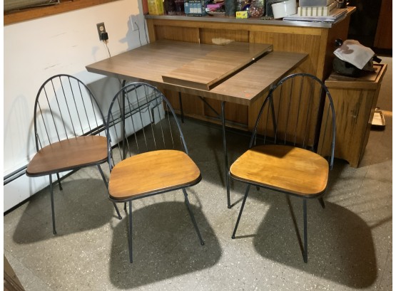 Retro Black Iron Kitchen Table With 3 Chairs And 1 Leaf