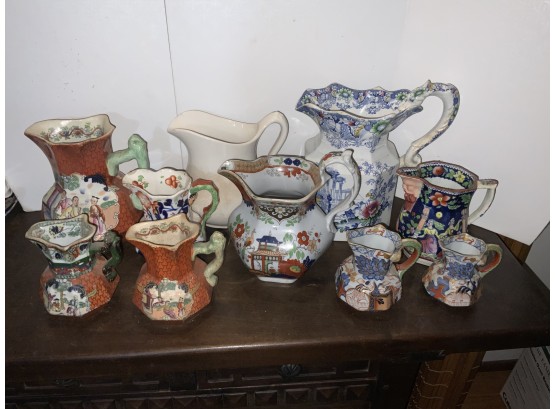 10 Assorted Ironstone Pitchers And Creamers Assorted Makers Including Royal Terracotta